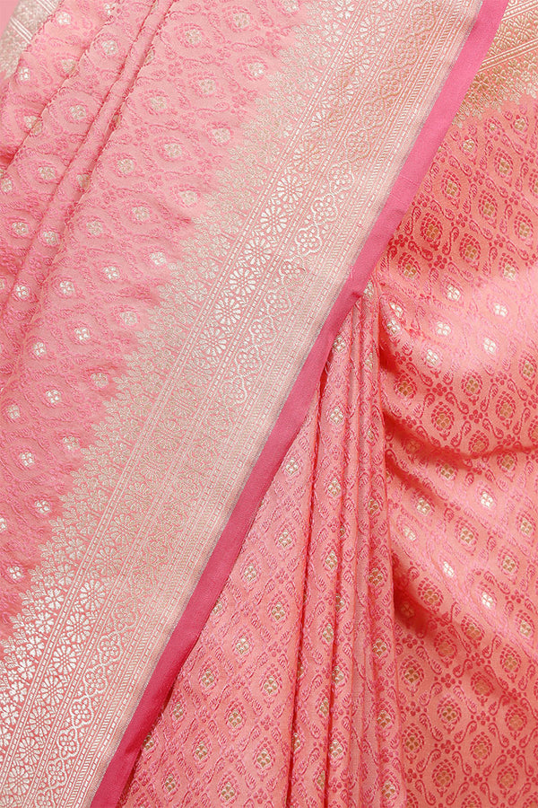 Peach Handloom Pure Katan Silk Banarasi Saree