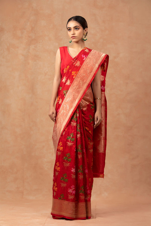 Red saree, Banarasi Silk Saree, Banarasi saree, pure silk saree, wedding saree, party wear saree​