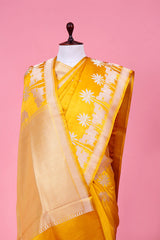 Yellow Handloom Satin Saree with Pichwai Motifs