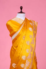 Yellow Handloom Satin Saree with Pichwai Motifs