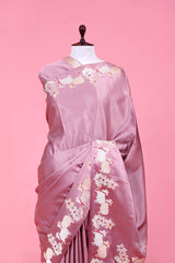 Mauve Handloom Satin Saree with Meenakari Pichwai Motifs