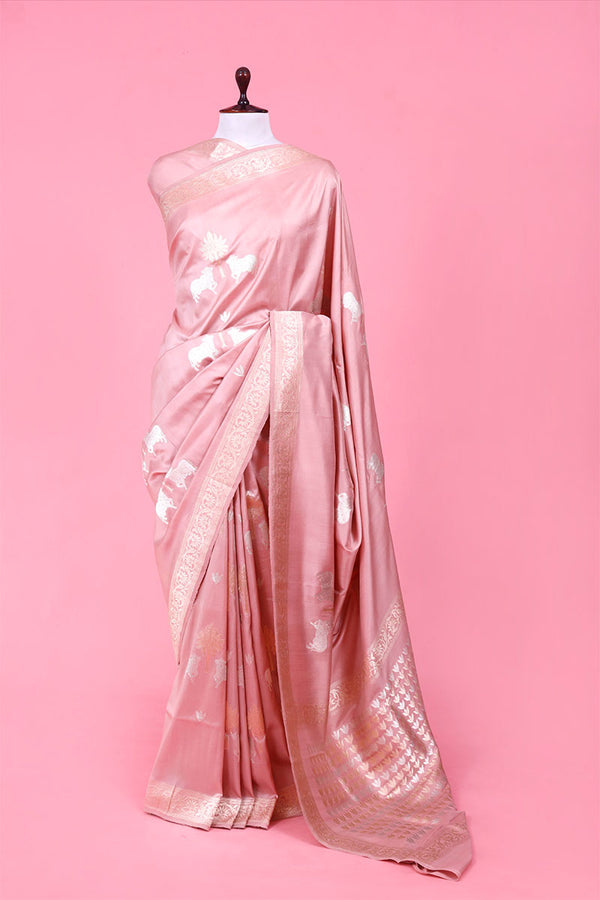Banarasi Silk Saree, Banarasi saree, silk saree, baby pink saree, festive wear saree, saree for diwali, saree for navratri