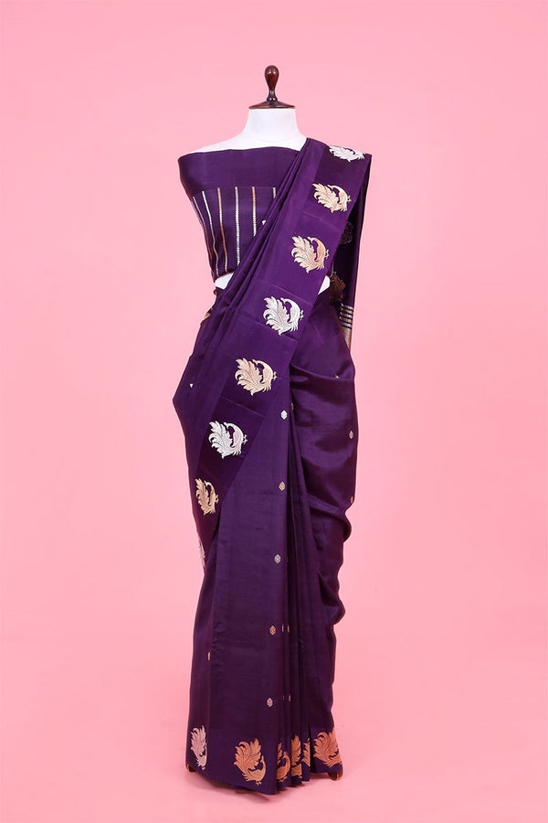 This Peacock Motifs Handloom Banarasi Silk Saree is a wedding saree and festive wear saree. Free Shipping Available!