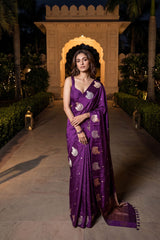 Purple Handloom Banarasi Saree with Nandi Motifs