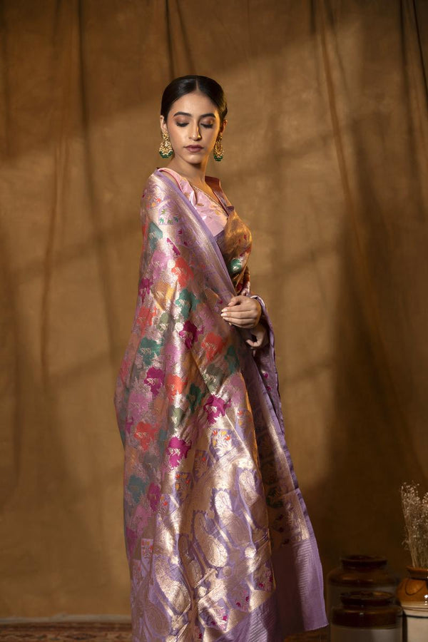 Katan Silk Banarasi Saree with Water Gold Zari Jaal work