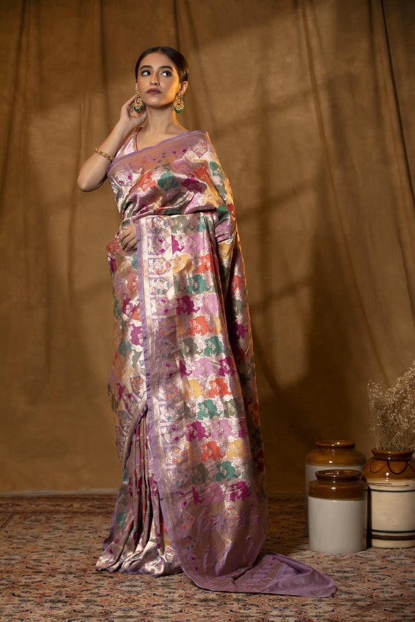 Banarasi Silk Saree, Banarasi saree, silk saree, lilac saree, handloom rangkat saree, katan saree, saree for wedding