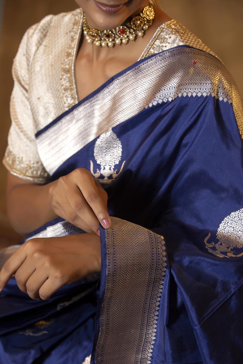 Silk Saree Matching Jewellery Necklace For Cotton Saree Navy Blue