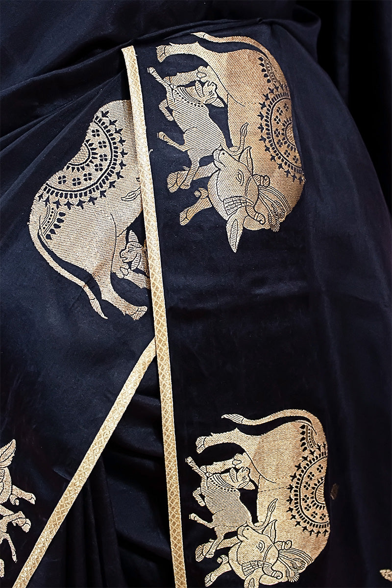 Black Handloom Banarasi Saree with Gayatri Mantra Pallu