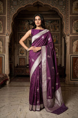 Wine Handloom Banarasi Saree with Shuturmurg Motifs