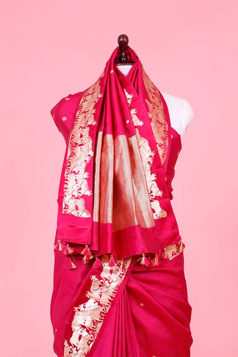 Pink Handloom Banarasi Saree with Gokul Motifs