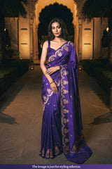 Purple Banarasi Satin Silk Saree with Meenakari Floral Border