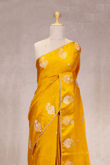 Yellow Handloom Banarasi Silk Saree with Ganesh Mantra Embellished Pallu