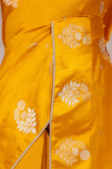 Yellow Handloom Banarasi Silk Saree with Ganesh Mantra Embellished Pallu