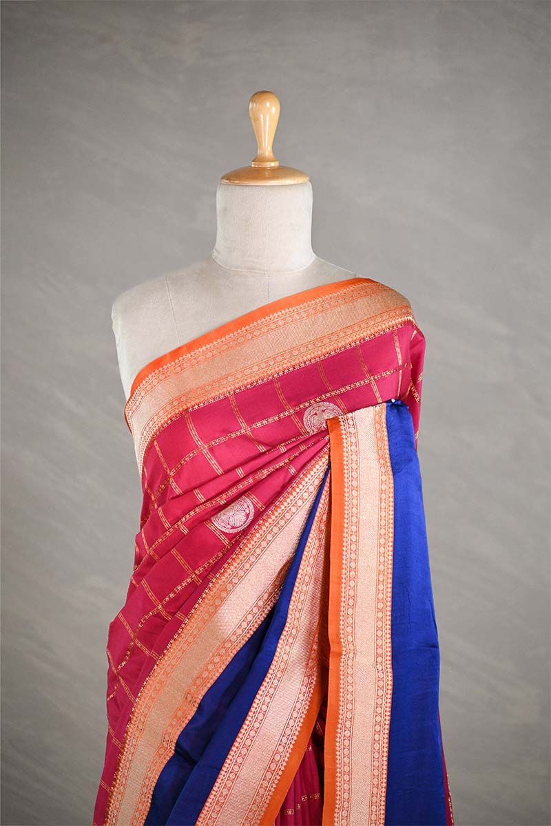 Reddish Pink Handloom Katan Silk Saree with Zari Pattu Border