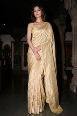 Mustard Yellow Handloom Satin Silk Saree with Pakshi Motif