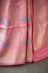 Pink Katan Silk Banarasi Saree with Floral Pichwai Jaal