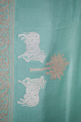 Powder Blue Satin Saree with Gold & Silver Zari Pichwai Motifs