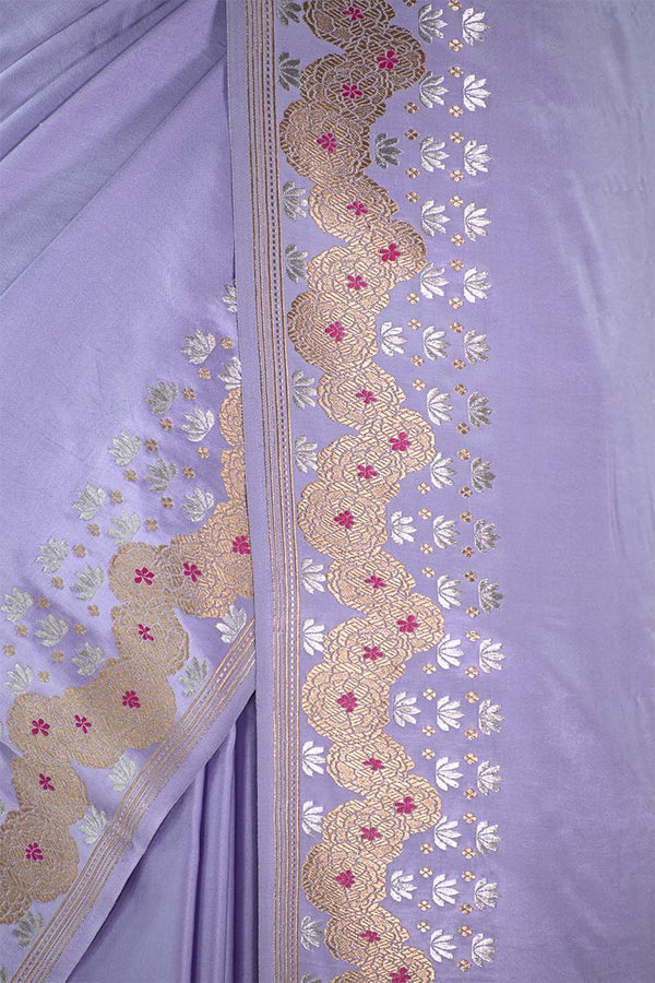 Lilac Handloom Satin Silk Saree with Sona-Rupa Meenakari Border