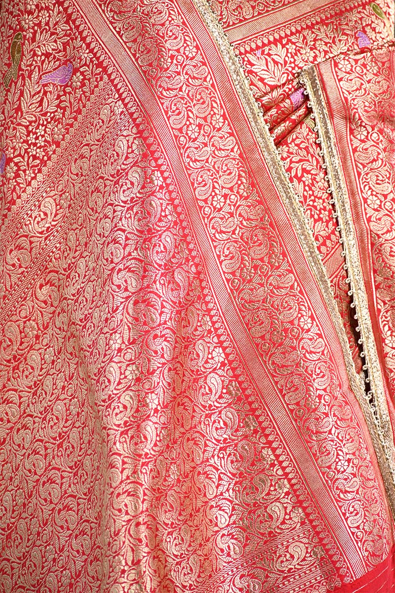 Reddish Pink Banarasi Silk Saree With Brocade Woven Work