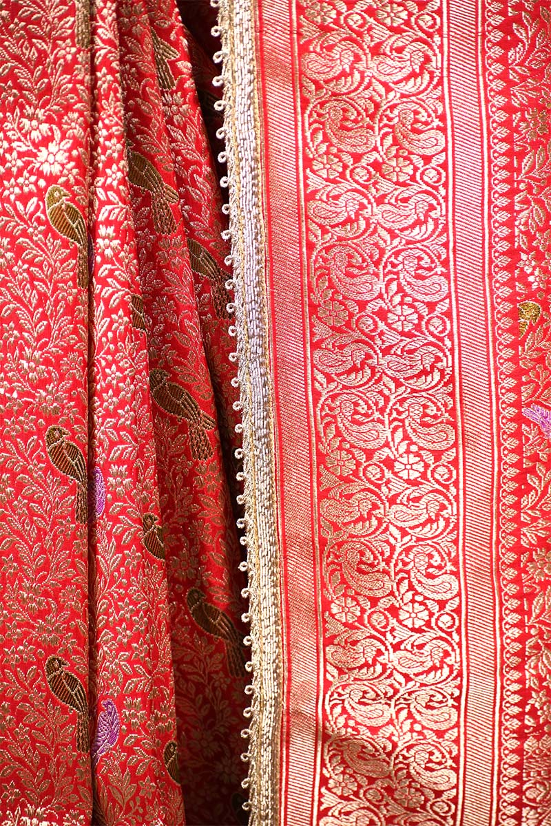 Reddish Pink Banarasi Silk Saree With Brocade Woven Work