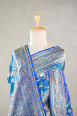 Teal Blue Banarasi Katan Silk Saree with Mayur-Pakshi Motifs
