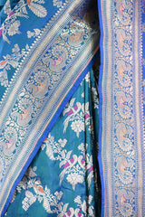 Teal Blue Banarasi Katan Silk Saree with Mayur-Pakshi Motifs