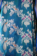 Teal Blue Banarasi Katan Silk Saree with Mayur-Pakshi Motifs