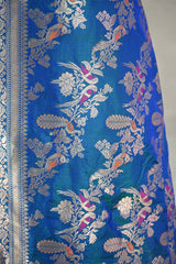 Teal Blue Banarasi Katan Silk Saree with Mayur-Pakshi Motifs