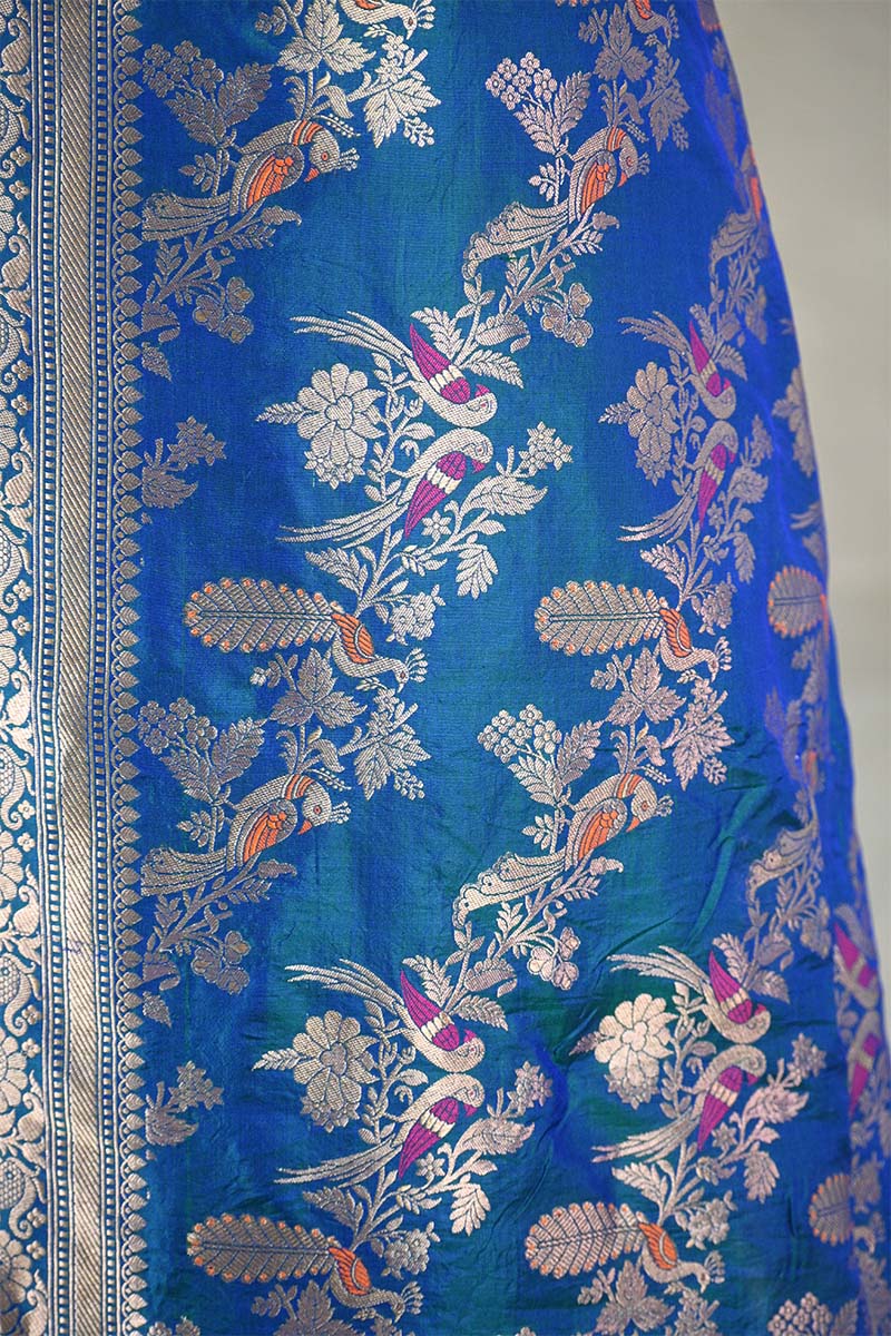 Teal Blue Banarasi Katan Silk Saree with Mayur-Pakshi Motifs