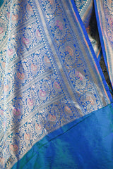 Teal Blue Banarasi Katan Silk Saree with Mayur-Pakshi Motifs