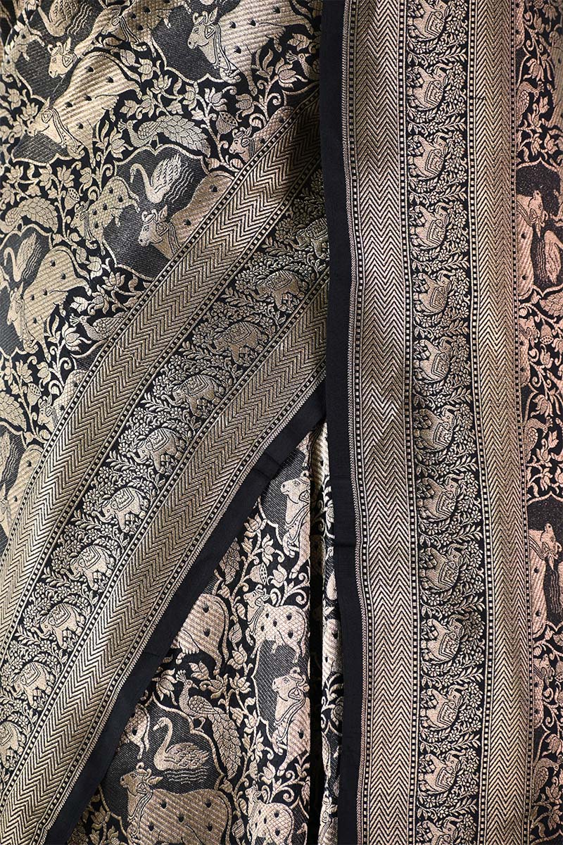 Black Banarasi Silk Saree With Pichwai Woven Work