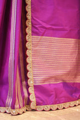 Purple Banarasi Katan Silk Saree with Sona-Rupa Geometric Stripes