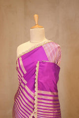 Purple Banarasi Katan Silk Saree with Sona-Rupa Geometric Stripes