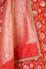 Red Handloom Banarasi Katan Silk Saree with Gold-Silver Zari Floral Jaal