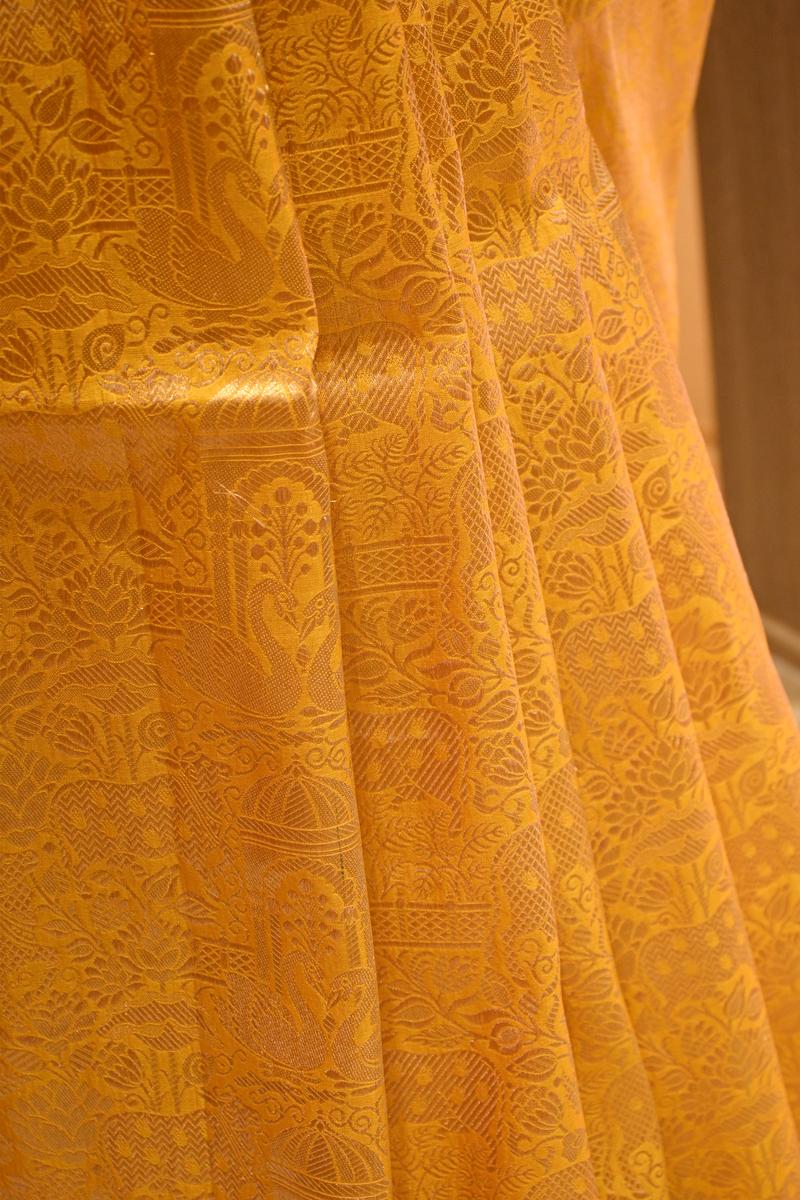 Yellow Banarasi Katan Silk Saree with Pichwai Woven Art