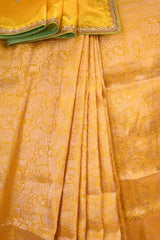 Yellow Banarasi Katan Silk Saree with Pichwai Woven Art