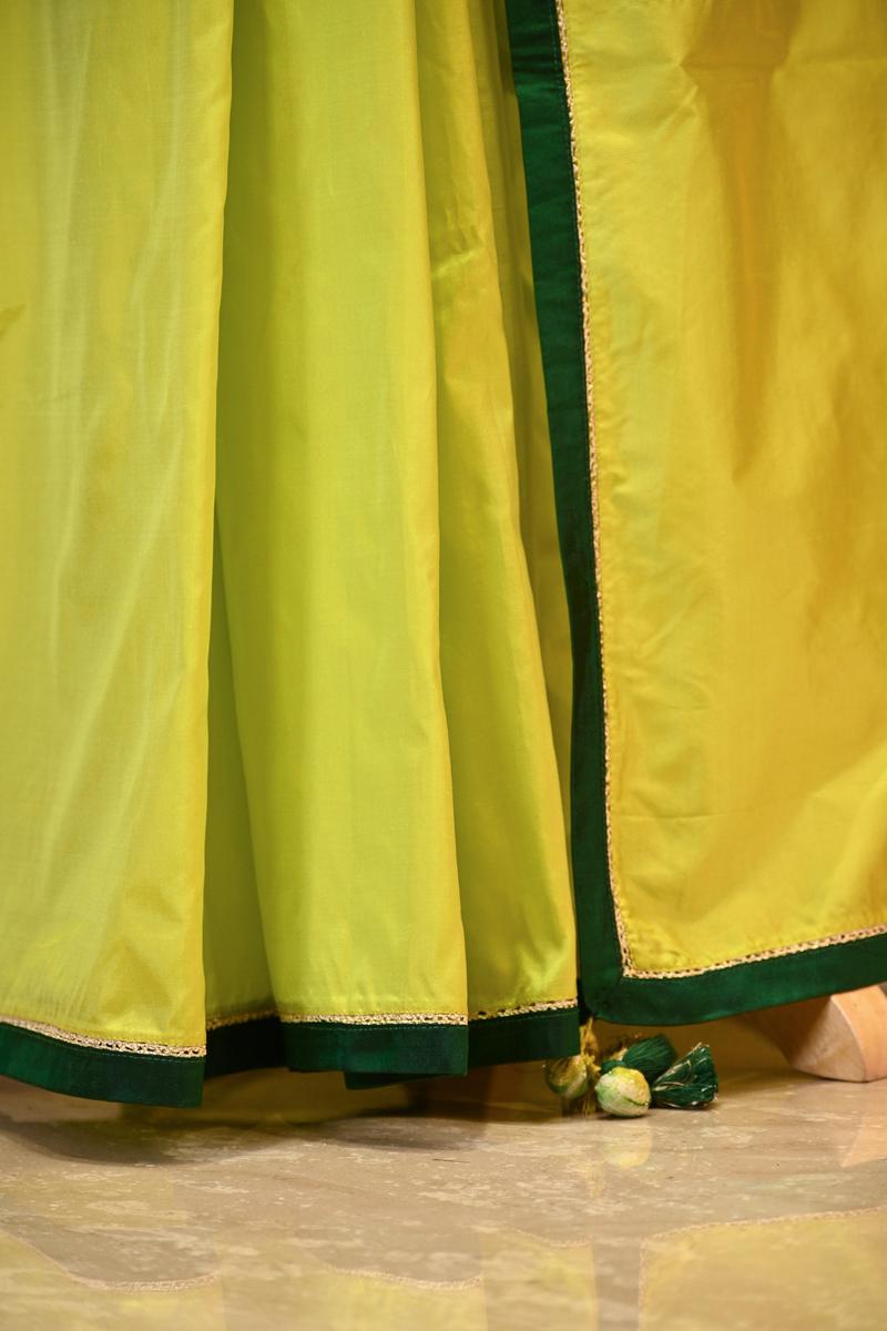 Lime Yellow Banarasi Silk Saree With Chiniya Silk Blouse