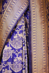 Royal Blue Shikargah Banarasi Katan Silk Saree