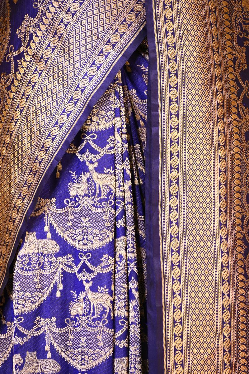Royal Blue Shikargah Banarasi Katan Silk Saree