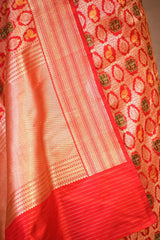 Red Banarasi Katan Silk Saree with Meenakari Bird-Elephant Motifs