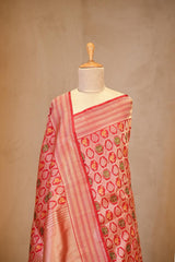 Red Banarasi Katan Silk Saree with Meenakari Bird-Elephant Motifs