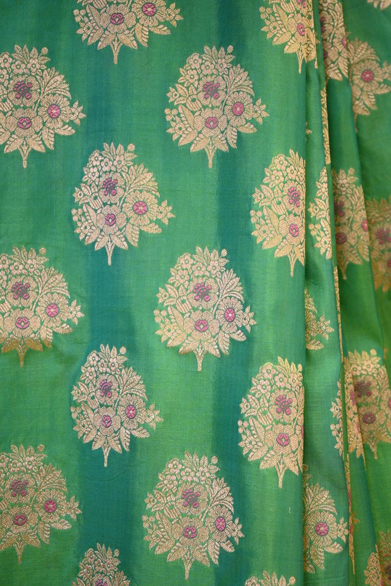 Aqua Green Banarasi Katan Silk Saree with Floral Meenakari Motifs