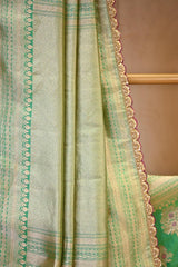 Aqua Green Banarasi Katan Silk Saree with Floral Meenakari Motifs