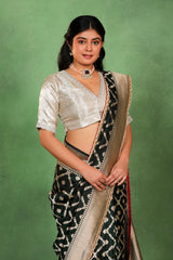 Bottle Green Banarasi Katan Silk Saree with Crisscross Jaal Pattern