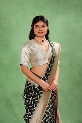 Bottle Green Banarasi Katan Silk Saree with Crisscross Jaal Pattern