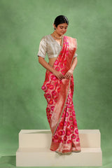 Pink Banarasi Katan Silk Saree with Shikargah Meenakari Work