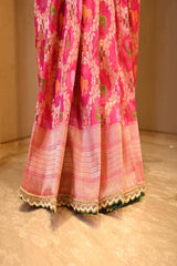 Pink Banarasi Katan Silk Saree with Shikargah Meenakari Work