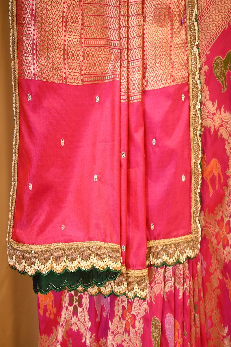 Pink Banarasi Katan Silk Saree with Shikargah Meenakari Work