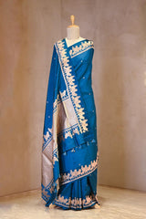 Blue Banarasi Satin Silk Saree with Pichwai Border