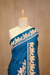 Blue Banarasi Satin Silk Saree with Pichwai Border